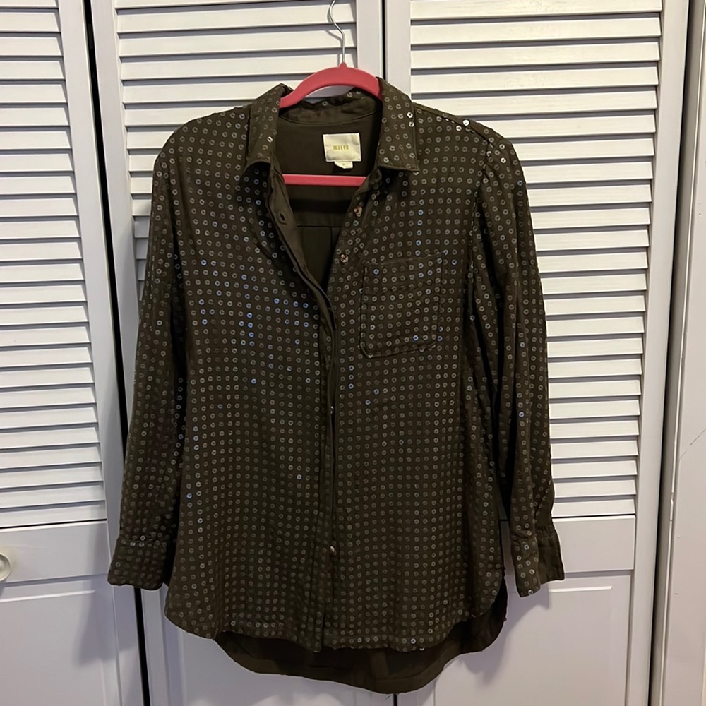 Maeve army green button down tunic blouse. Size small